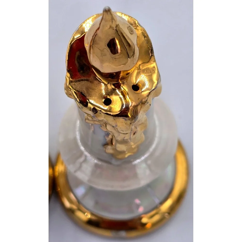 Vintage Ceramic Candle Shaped Salt & Pepper Shakers Gold Drip Accent Set of 2‎